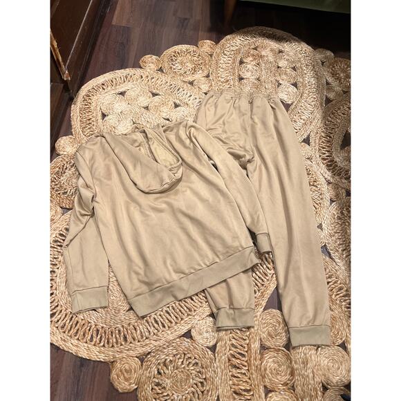 Women’s Casual Lounge Set Hoodie Joggers Tan L - Picture 5 of 6
